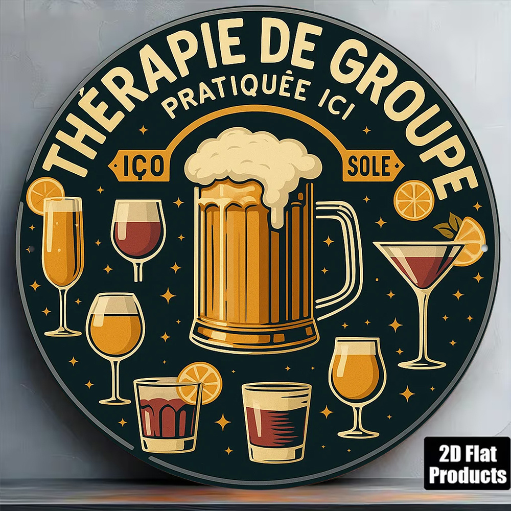 Beer And Wine Quote - Plaque murale en métal vintage ronde