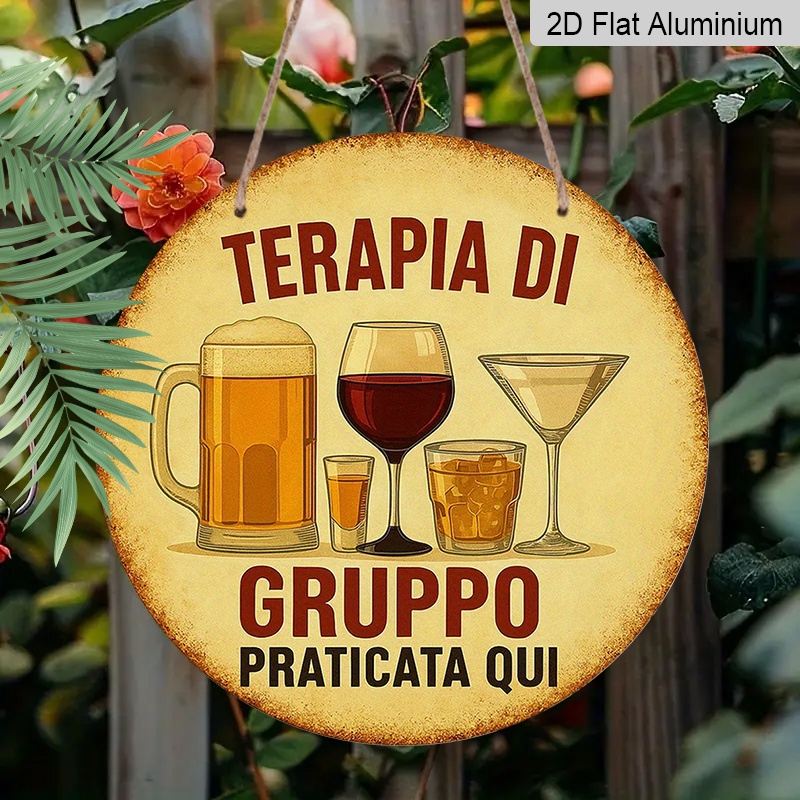 Beer And Wine Quote - Panneau rond en aluminium plat 2D,