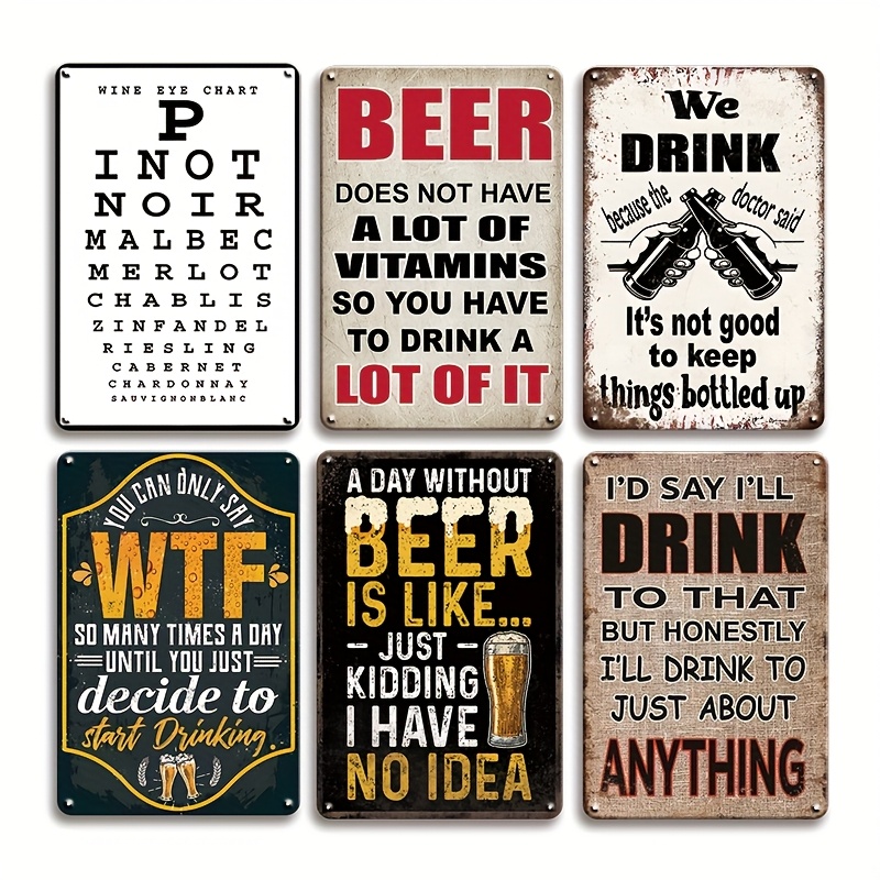 Beer And Wine Quote - 2026 Plaque Métallique Vintage Amusante avec